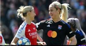 Arsenal Ladies face Lyon Women in a thrilling UEFA Women's Champions League semi-final, battling for a final spot after a tense first leg. Image courtesy (jb-optimus.s3.ap-south-1.amazonaws.com)