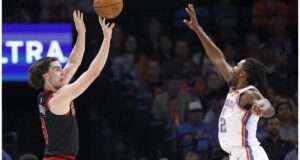 Shai Gilgeous-Alexander leads the Thunder to victory over the Bulls in a thrilling NBA matchup, showcasing his remarkable skills and team chemistry. Image courtesy (s.yimg.com)